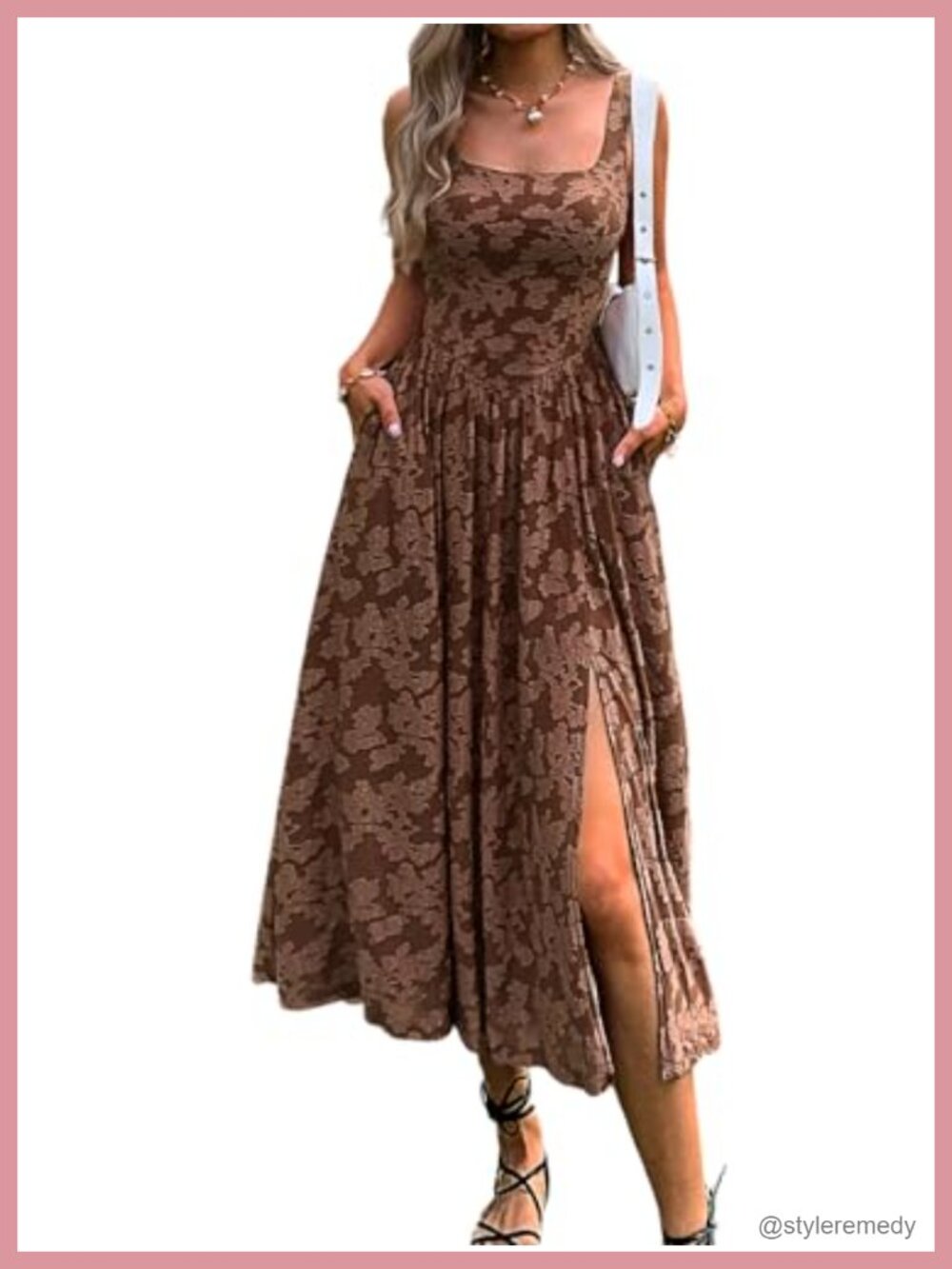 Women's Floral Boho Flowy Slit Maxi Dress with Pockets